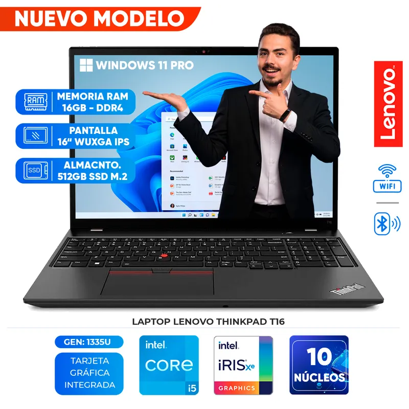 LENOVO - Laptop Lenovo ThinkPad T16 Gen 2, Core i5-1335U, 16GB DDR4, 512GB SSD, 16 WUXGA IPS