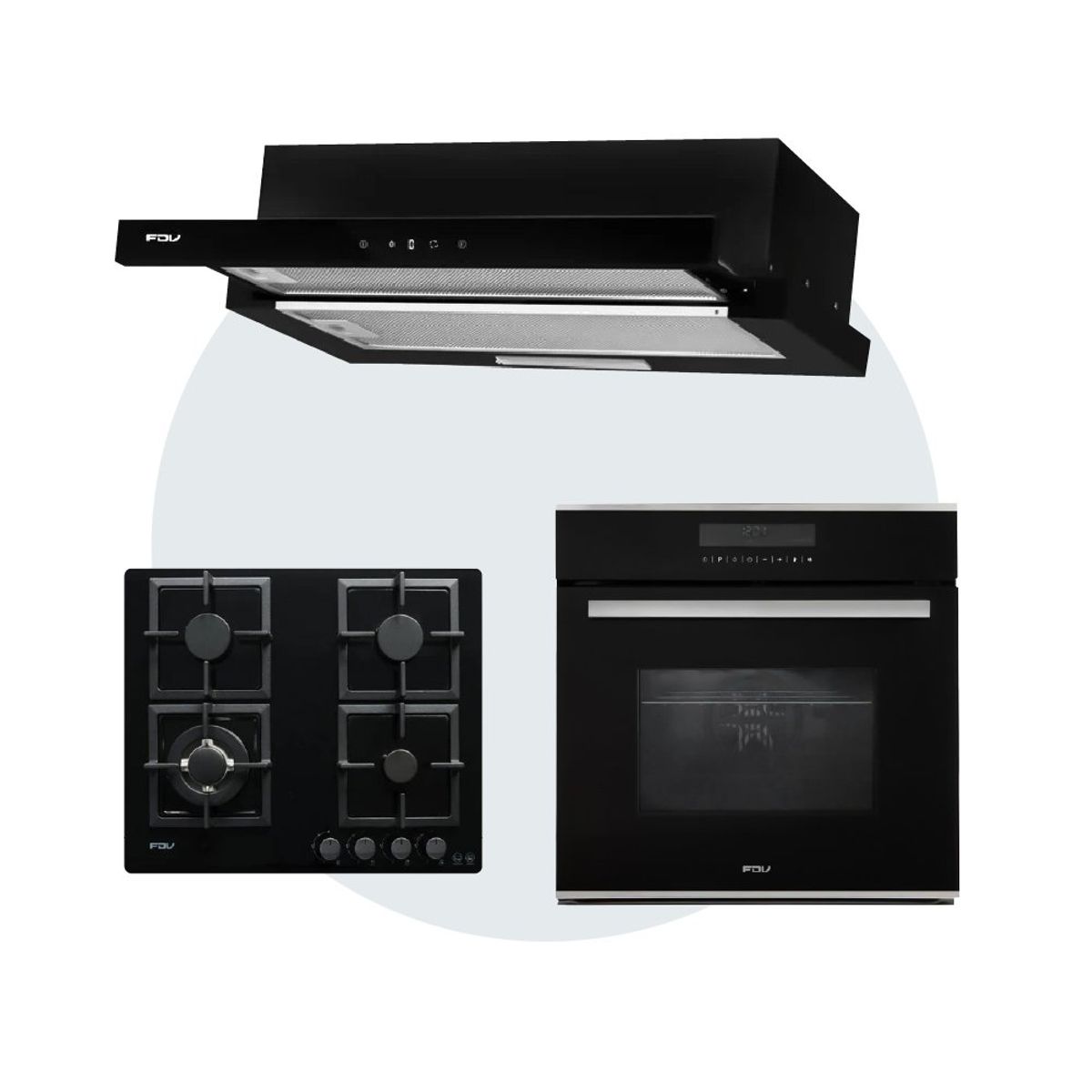 FDV - Tricombo Campana Twin Black 60 cm + Encimera Black 60 GLP + Horno Elite Touch 52 L FDV