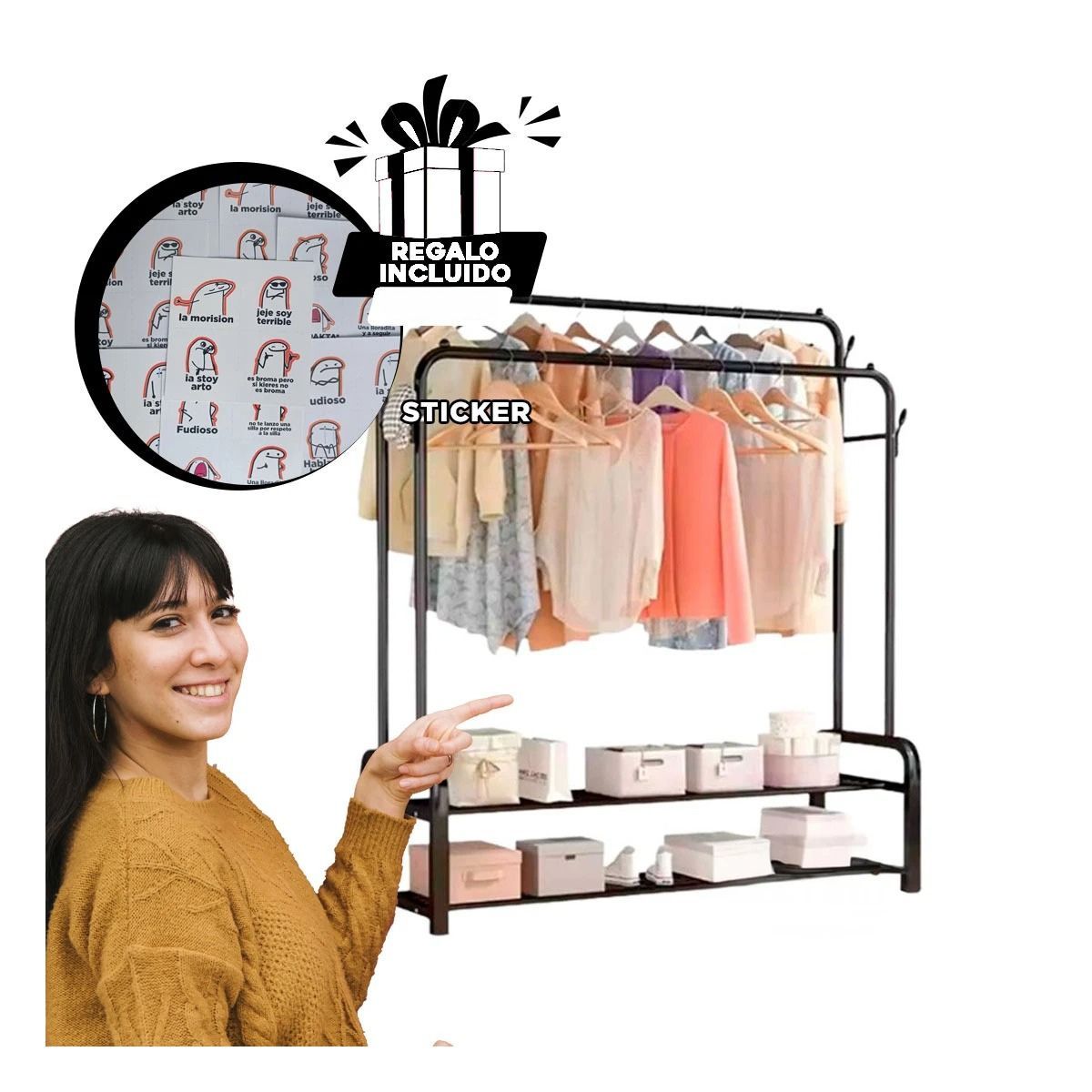 GENERICO - Estante Compacto de 2 Niveles 40kg Negro Y+Regalo Stickers