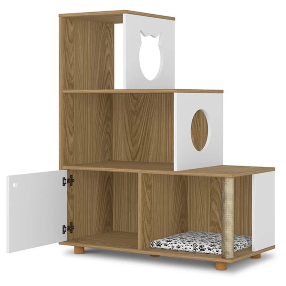 TU MESITA - Estante Moderno Siamés ideal para Mascotas MarrónBlanco TU MESITA