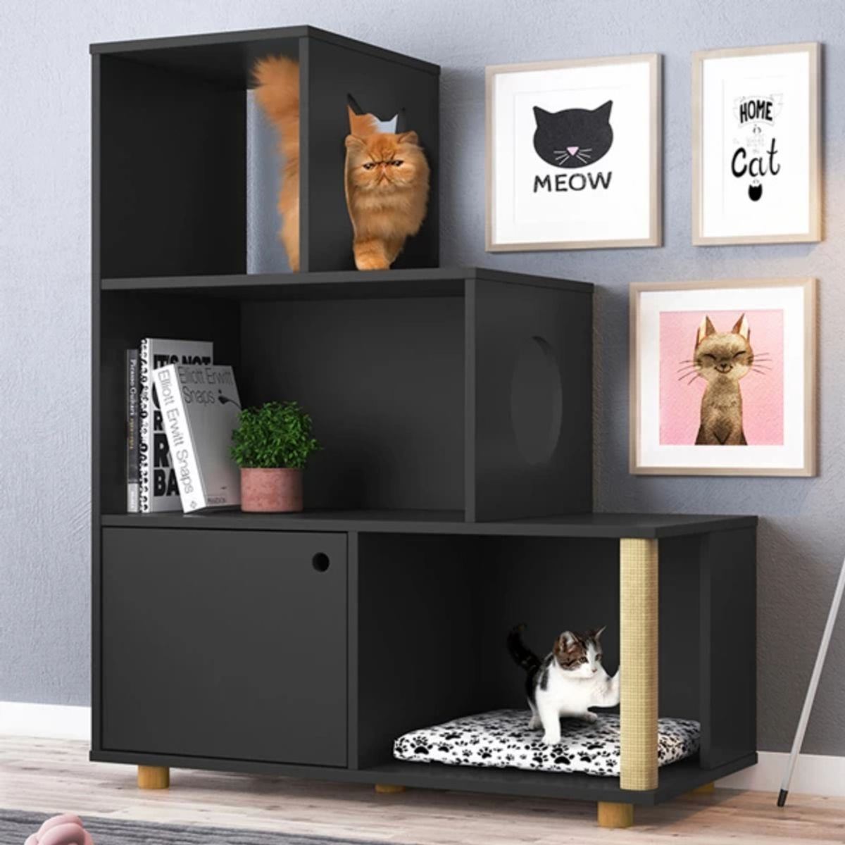 TU MESITA - Estante Moderno Siamés ideal para Mascotas Color Negro TU MESITA