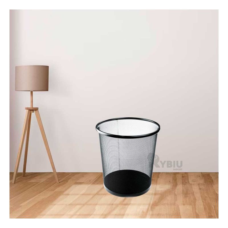 RYBIU IMPORT - Tacho de Basura con Malla Metalica Circular en Color Negro