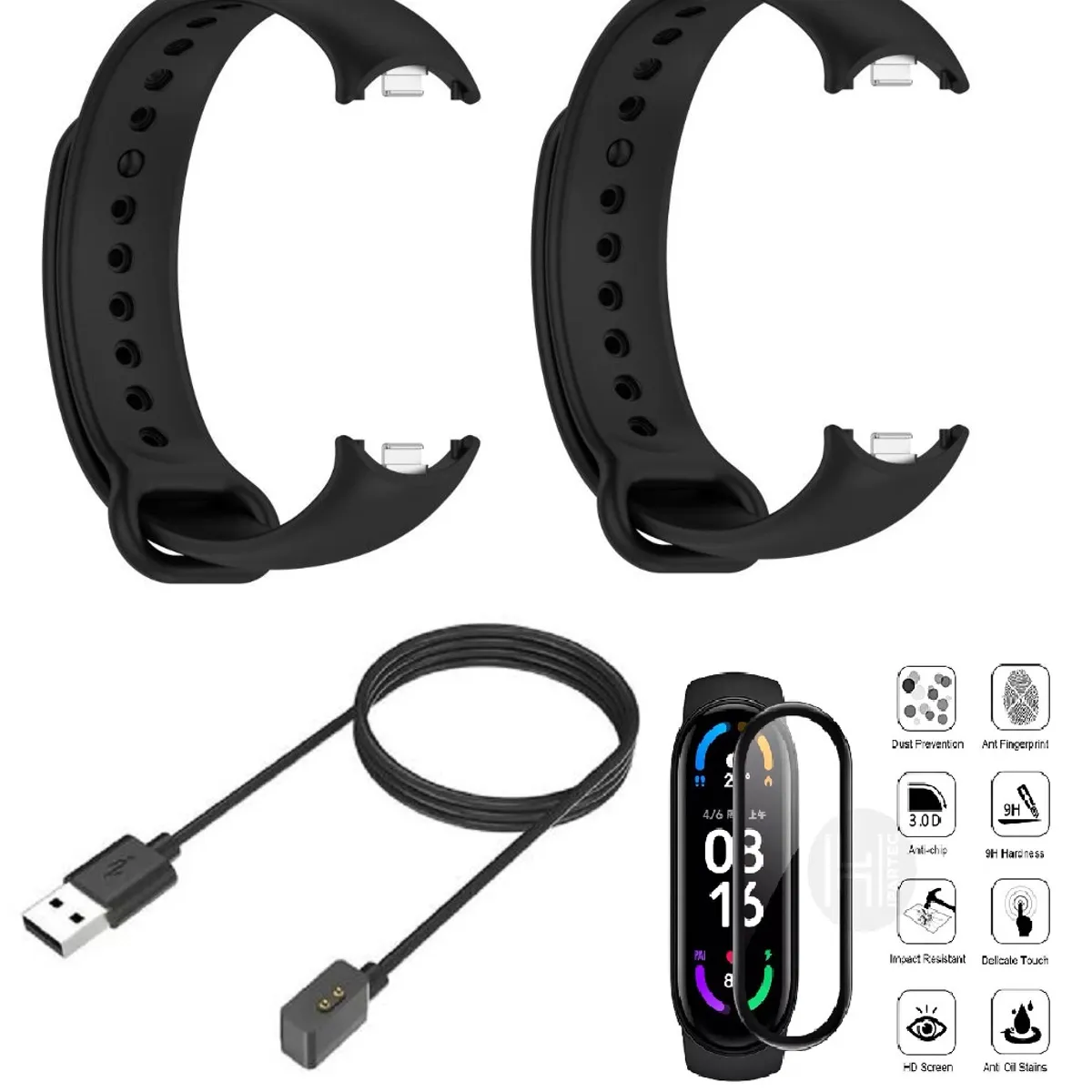 GENERICO - Cargador + mica + 2 correas para Xiaomi Mi Band 8, 9, 10