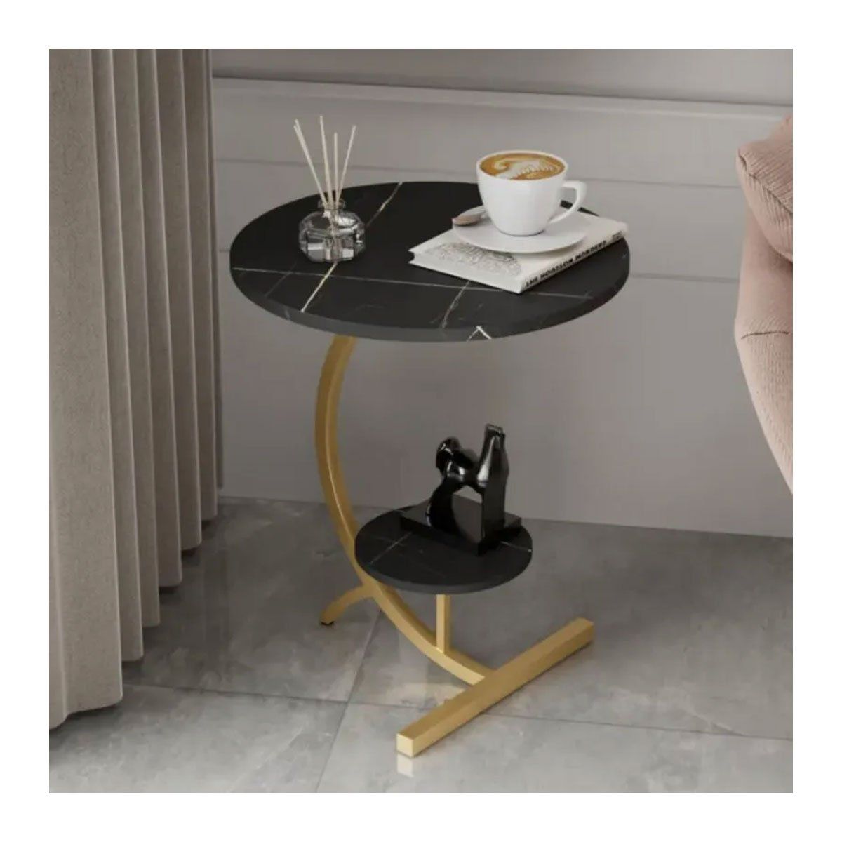 GENERICO - Mesa Tipo C Comedor Dormitorio Sala Moderna Auxiliar ZZ1005 Negra