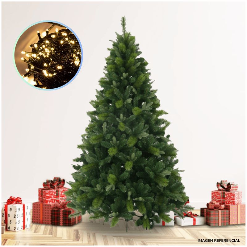 GENERICO - Árbol de navidad Pino Americano 150cm con luces cálidas 200F