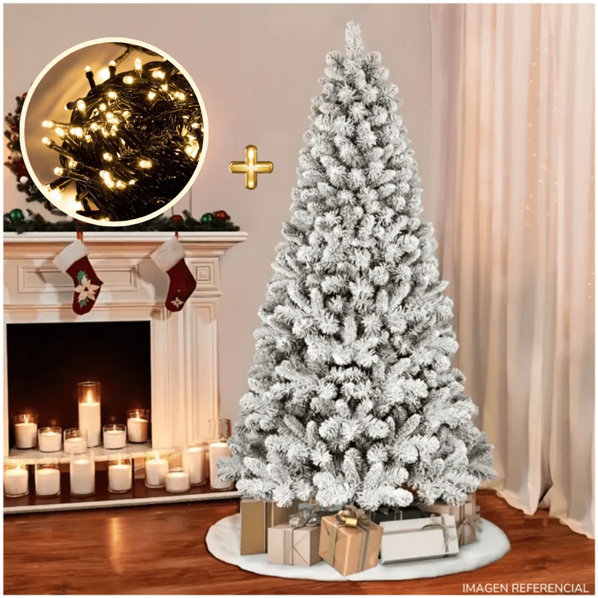 INSPIRA MARKET - Árbol de navidad NEVADO 150 cm con luces 200F calidas