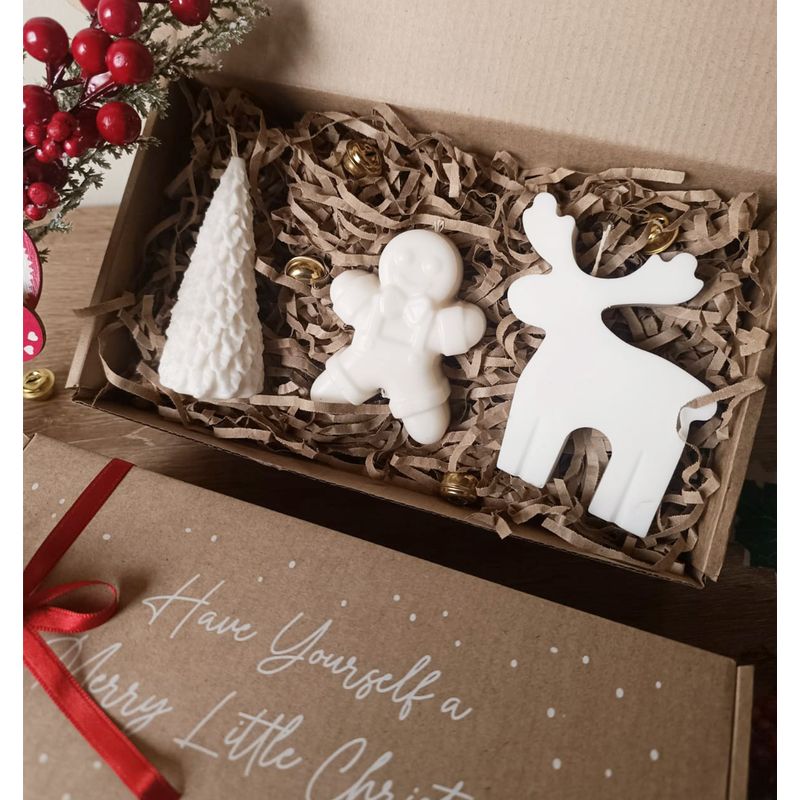 GENERICO - Gift Set x3 Velas Navidad Aromáticas Reno Árbol Pino y Muñeco Jengibre Regalo