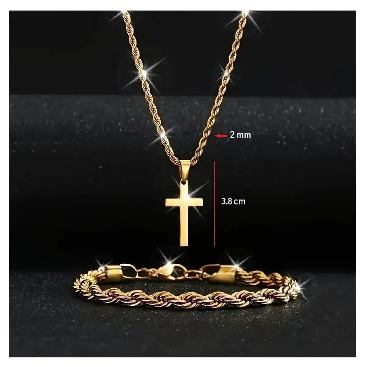 OEM - Collar Cruz + Pulsera Hombre Torcida Set Acero Inoxidable 316L x SAN VALENTIN