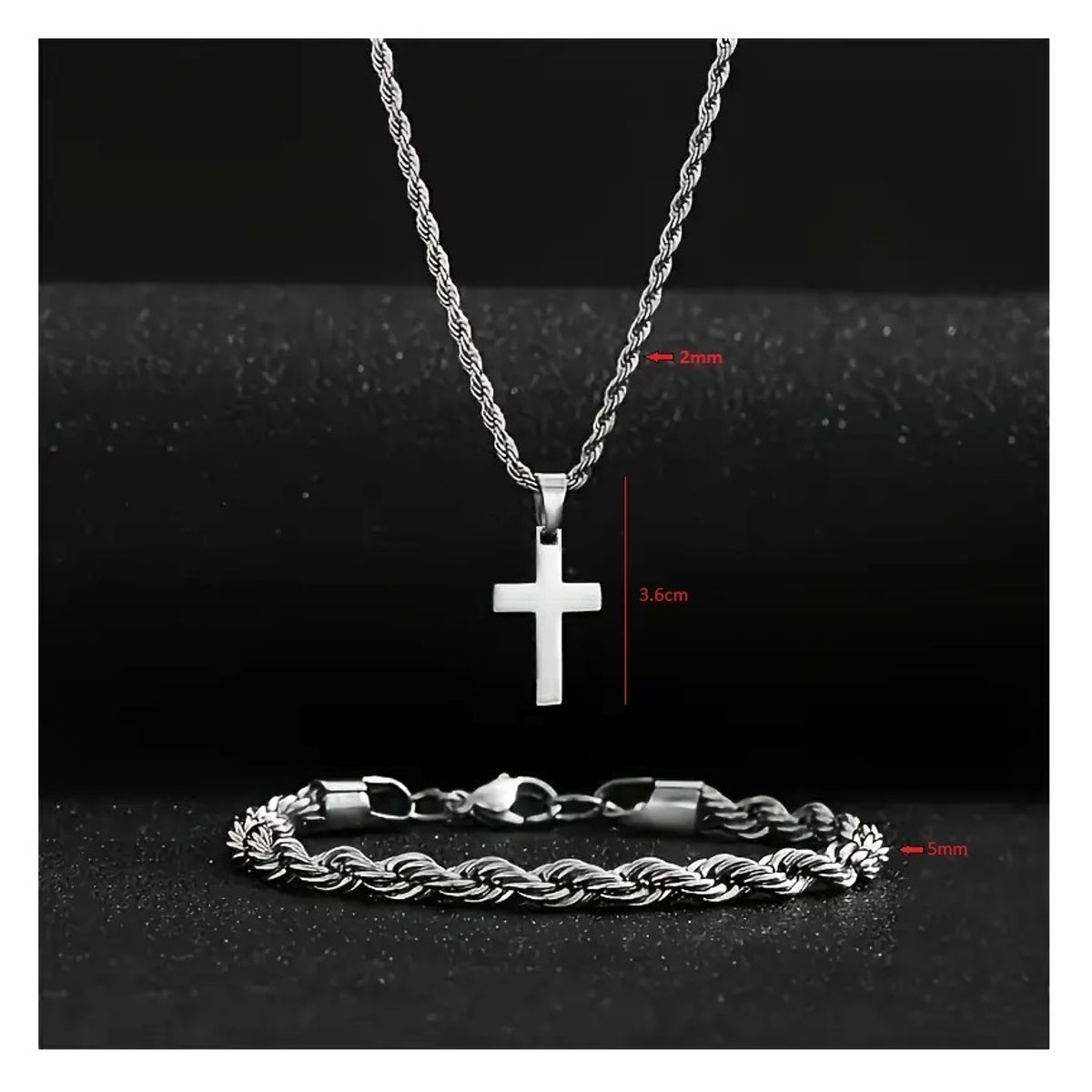 OEM - Collar Cruz + Pulsera Hombre Torcida Set Acero Inoxidable 316L x SAN VALENTIN