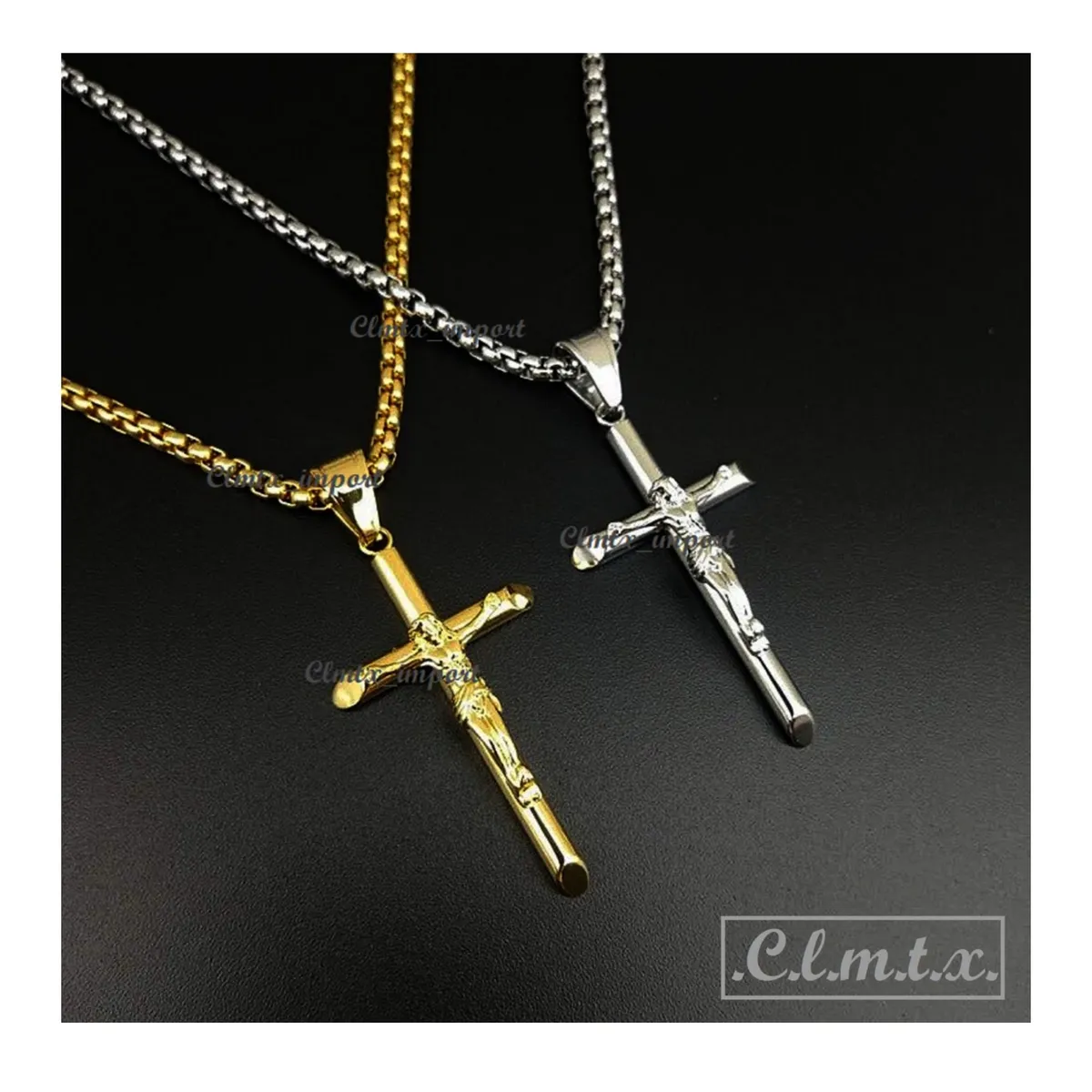 OEM - Collar Hombre Crucifijo en Acero Inoxidable Dorado 316L