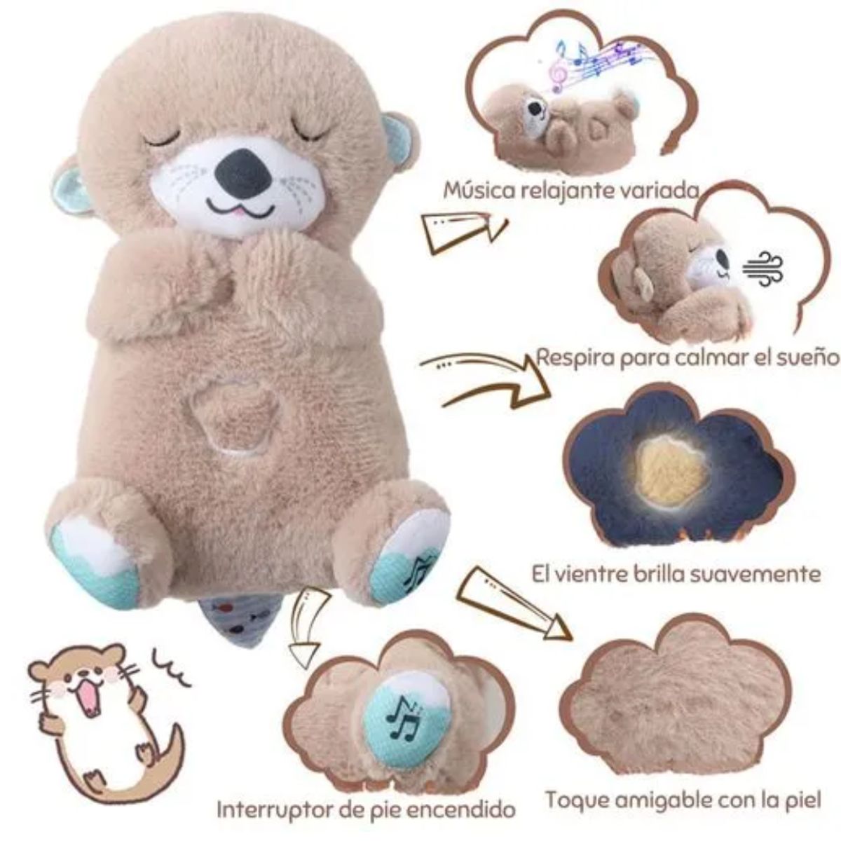 GENERICO - Peluche Nutria Dormilona Respira Musical - Marrón