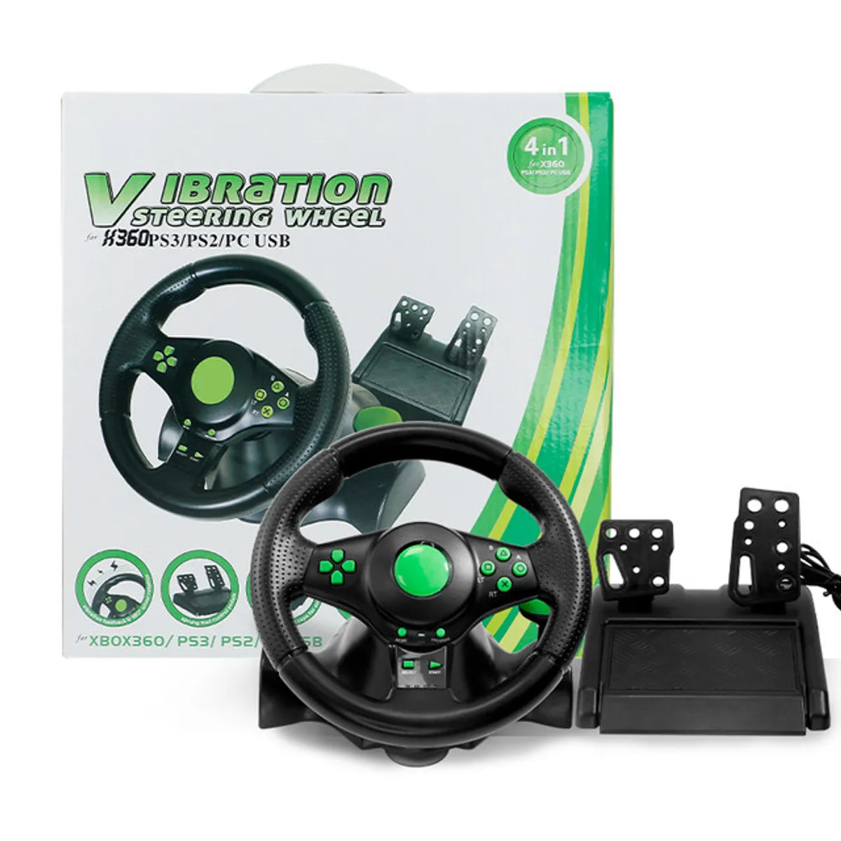 VARIOS - Volante gaming con pedales y caja de cambios 3 en 1 PS2/PS3/PC