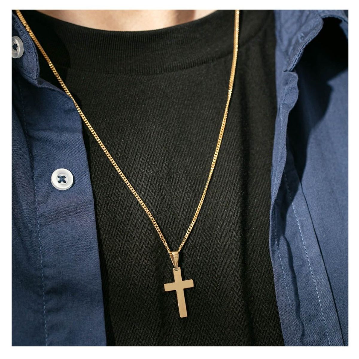 OEM - Collar Cruz Plana Hombre Mediano Acero Inoxidable Regala x SAN VALENTIN