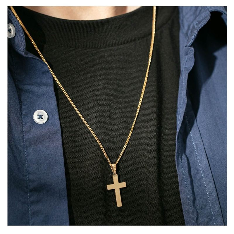 OEM - Collar Cruz Plana Hombre Mediano Acero Inoxidable Regala Navidad