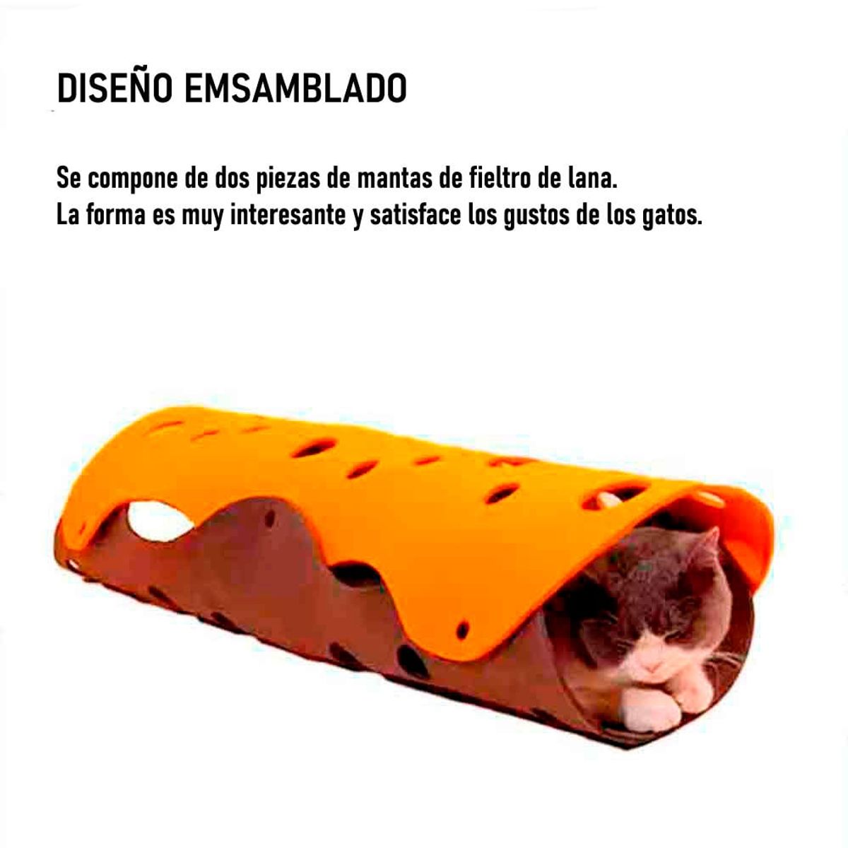 VARIOS - Túnel para Gatos Felpa Plegable 92cm NaranjaNegro