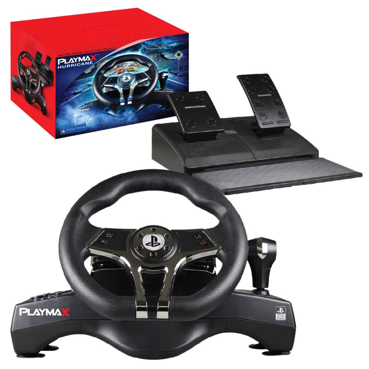 VARIOS - Kit Timon Volante Con Pedales Playmax Hurricane Ps3 Ps4 Negro