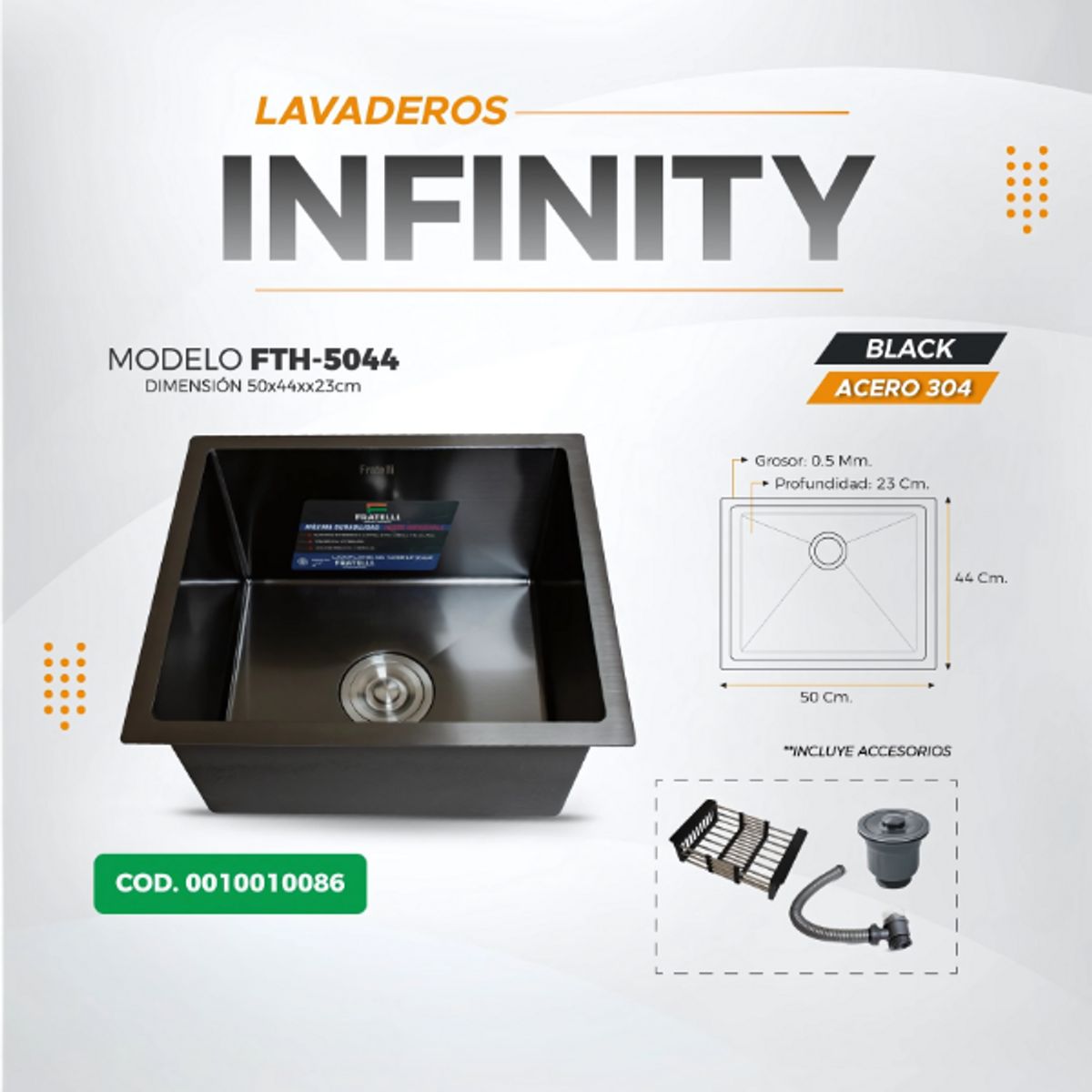 GENERICO - LAVADERO DE COCINA CUADRADO NEGRO FTH-5044