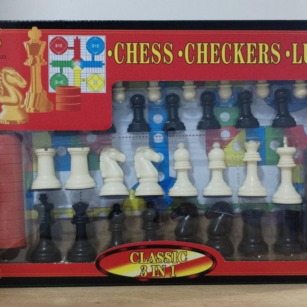 GENERICO - Tablero de ajedrez 3 en 1 con piezas grandes  de 5 cm