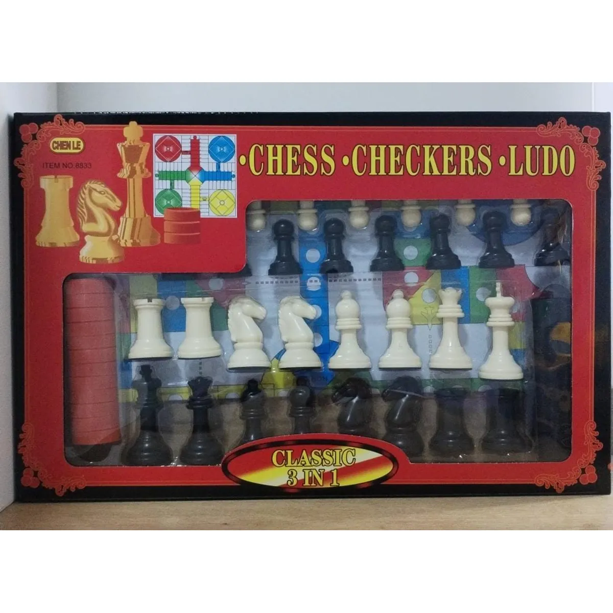 GENERICO - Tablero de ajedrez 3 en 1 con piezas grandes  de 5 cm