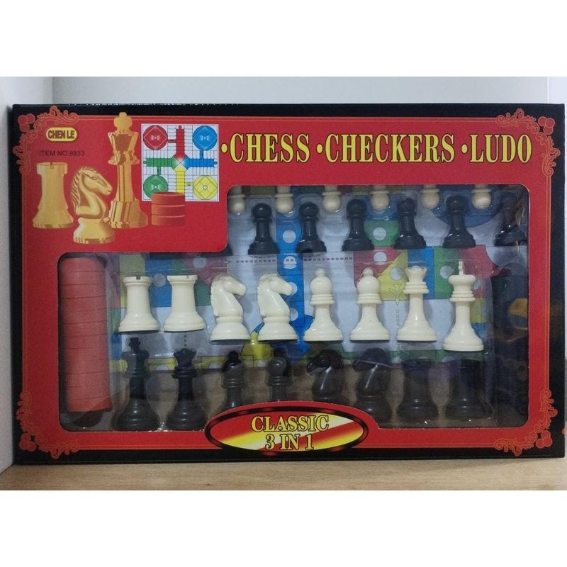 GENERICO - Tablero de ajedrez 3 en 1 con piezas grandes  de 5 cm