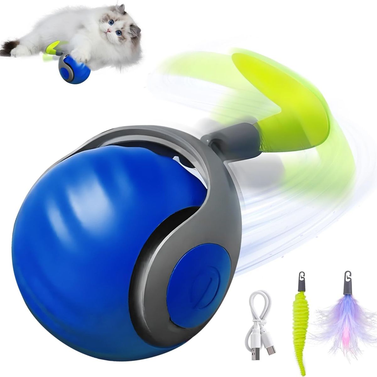 IMPORTADO MC - Juguete Interactivo para Gatos Pelota Inteligente con Cola Pet Gravity Azul
