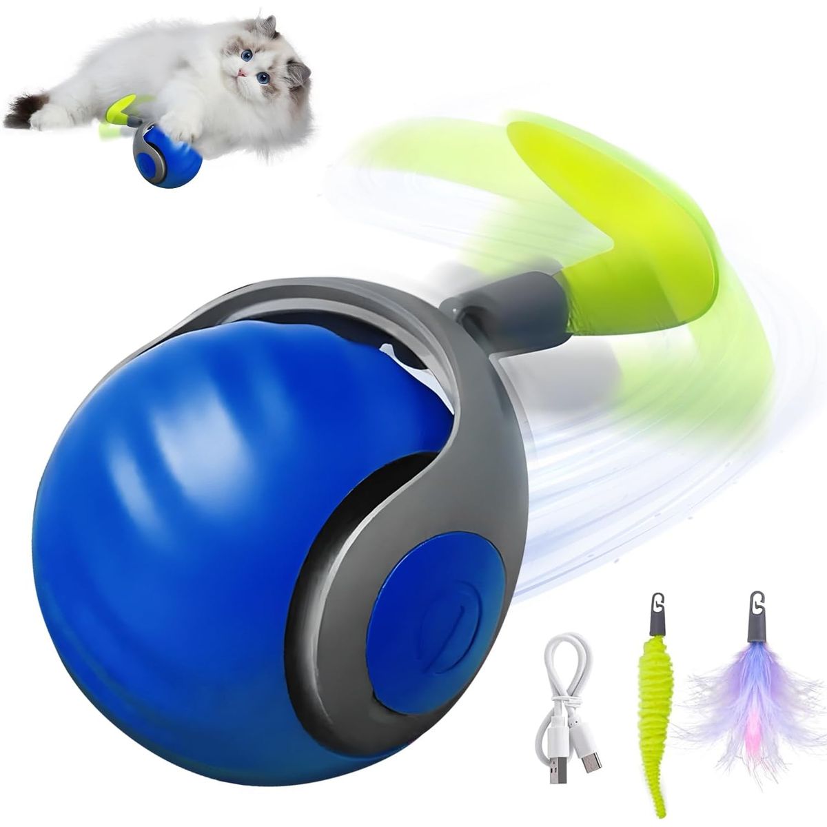 IMPORTADO MC - Juguete Interactivo para Gatos Pelota Inteligente con Cola Pet Gravity Azul