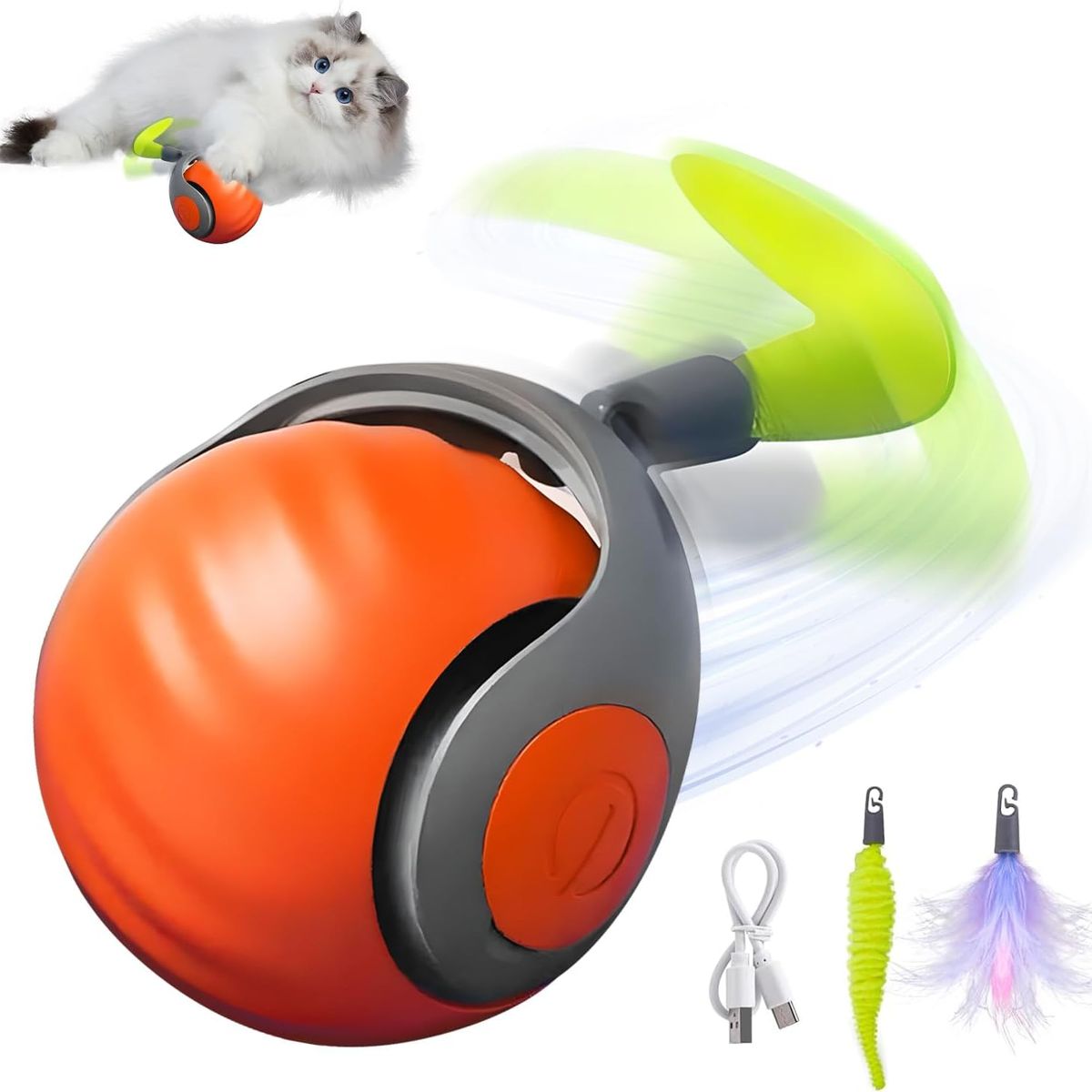 IMPORTADO MC - Juguete Interactivo para Gatos Pelota Inteligente con Cola Pet Gravity Naranja