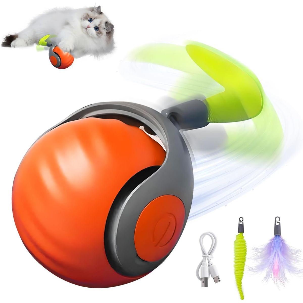IMPORTADO MC - Juguete Interactivo para Gatos Pelota Inteligente con Cola Pet Gravity Naranja