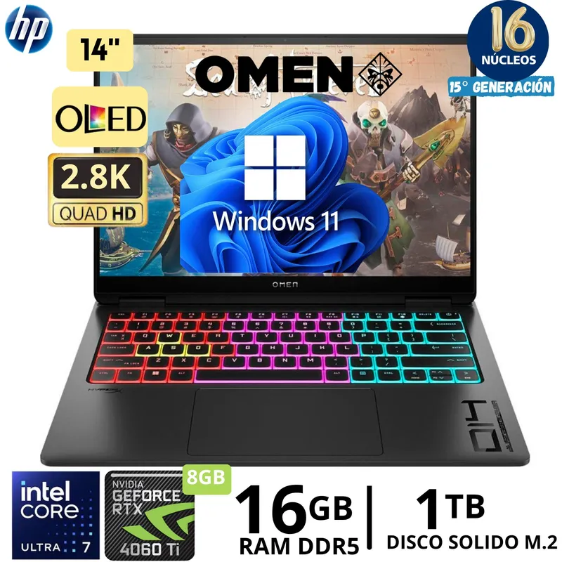 HP - Laptop HP Omen Gaming 14-FB0001LA CORE ULTRA 7- 155H, 14""OLED, Ram 16Gb, SSD 1Tb, Windows 11