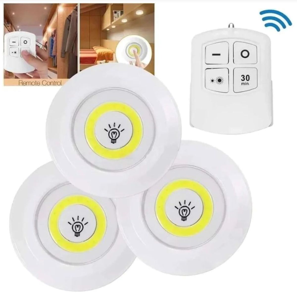 GENERICO - Kit 3 luces LED a pila 3*AAA con adhesivo para hogar,cocina y más