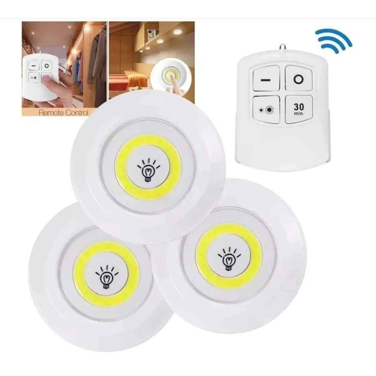 GENERICO - Kit 3 luces LED a pila 3*AAA con adhesivo para hogar,cocina y más