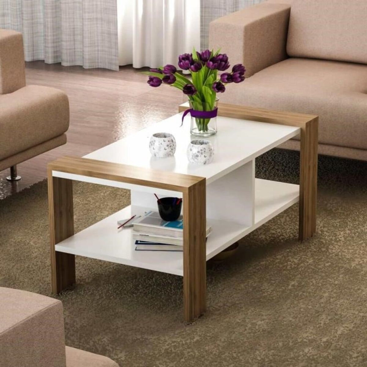 TU MESITA - Mesa de Centro Orlando color BlancoMarrón TU MESITA