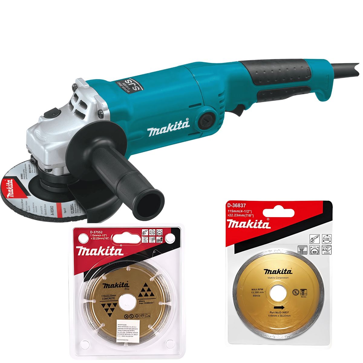 MAKITA - Esmeril Angular GA5020 5 1050W Sjs + discos D-37552 + D-36837