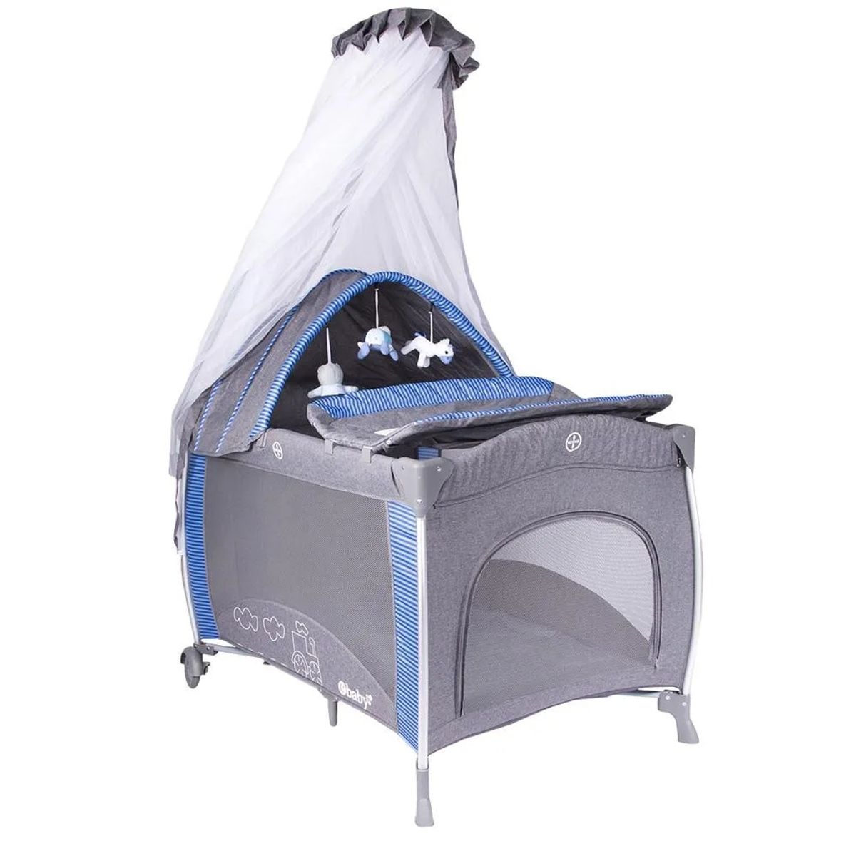 EBABY - Cuna Corral Aluminio Ebaby NOA 780 Con Tul Reina - Azul