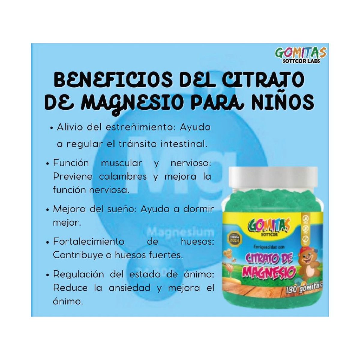 GENERICO - CITRATO DE MAGNESIO EN GOMITAS PARA NIÑOS - 130 GOMITAS