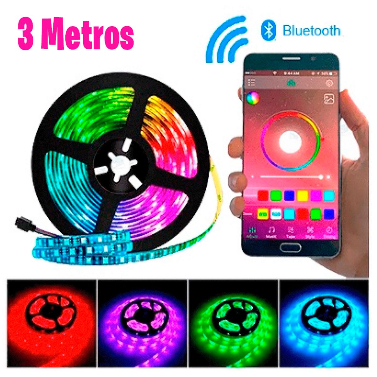 SEISA - Cinta Tira Led Rgb 5050 3 metros Aplicacion Luz Multicolor Decoration