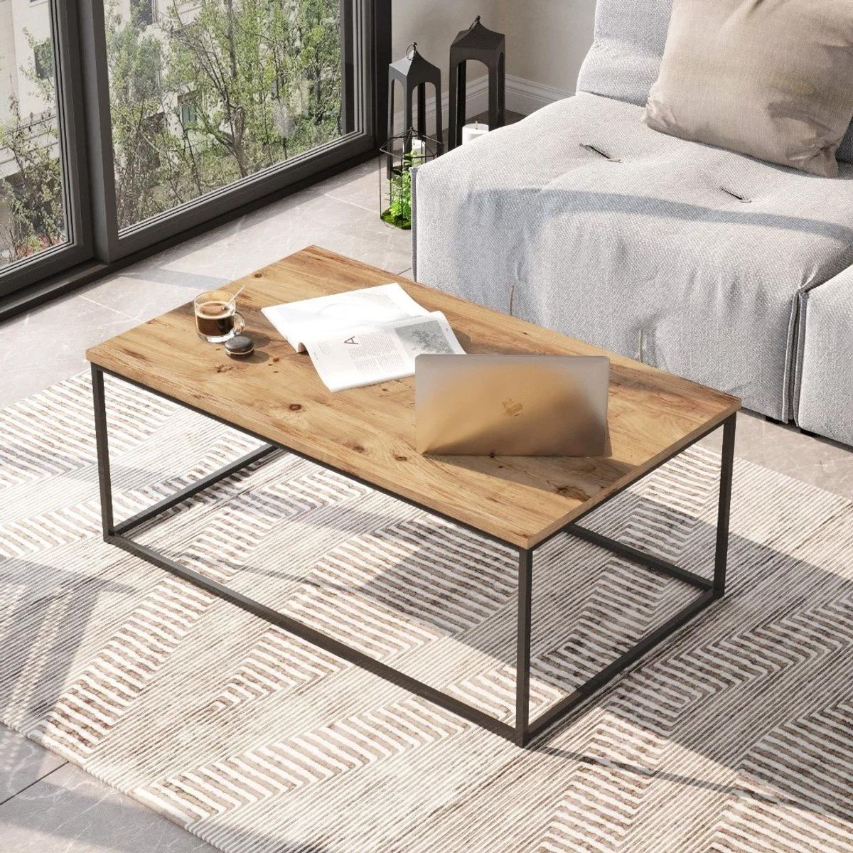 TU MESITA - Mesa de Centro Industrial Yidda color Roble TU MESITA