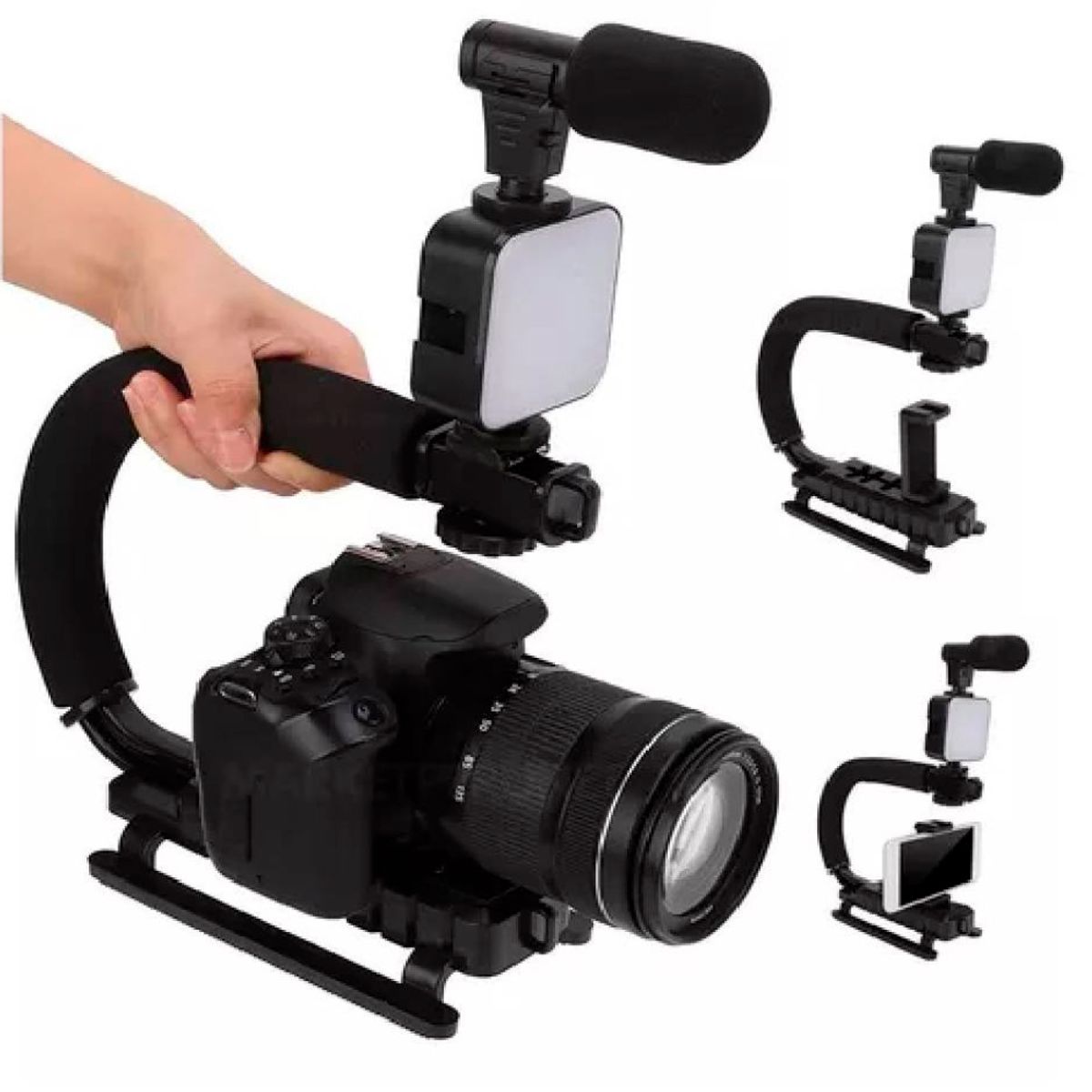 SEISA - Estabilizador para Cámara y Celular con Luz Led Micrófono y Control Remoto