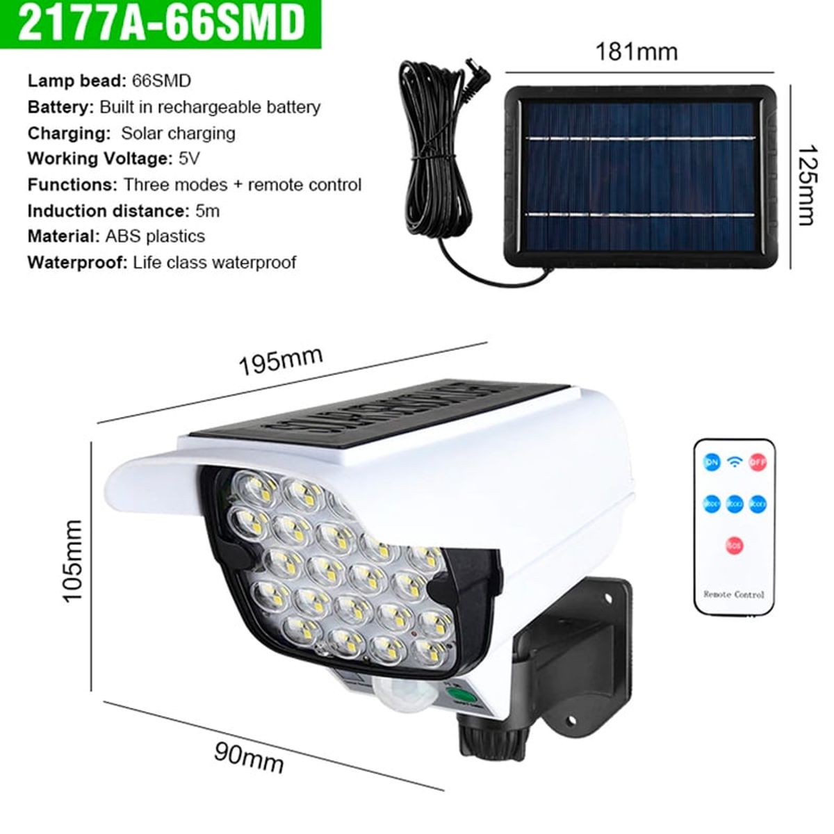 SEISA - Lámpara Solar con Sensor de Movimiento Recargable Blanco