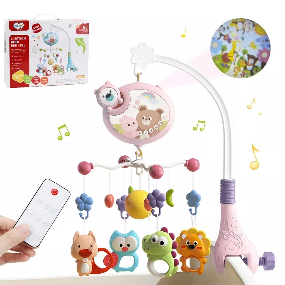 GENERICO - Movil Musical Cuna  Y Coche Rosado con Control Remoto