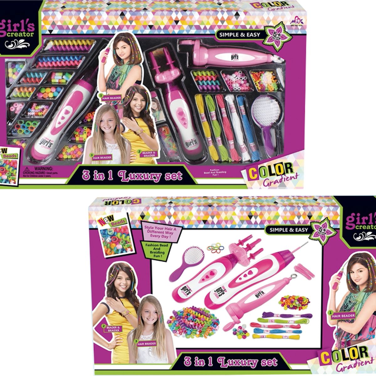 GENERICO - Set kit trenzas y Joyas Peinados Pulseras 3 en 1 Rosa