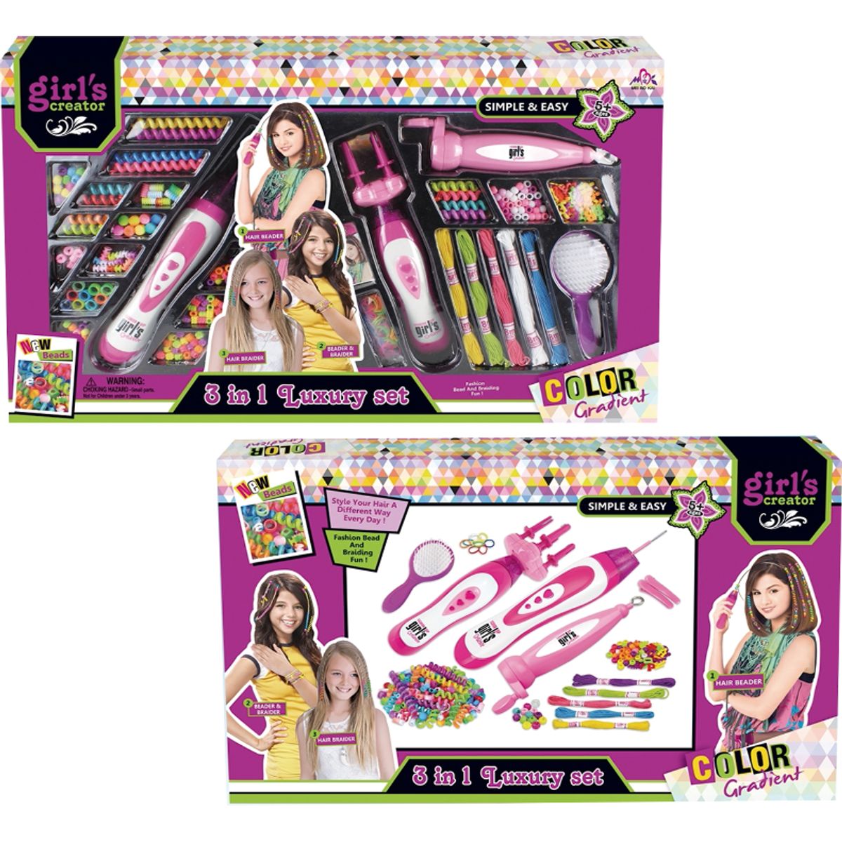 GENERICO - Set kit trenzas y Joyas Peinados Pulseras 3 en 1 Rosa