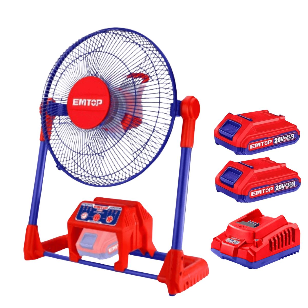 EMTOP - VENTILADOR 13" ELÉCTRICO / INALÁMBRICO 20V + 2 BATERIAS 2AH + CARGADOR - EMTOP