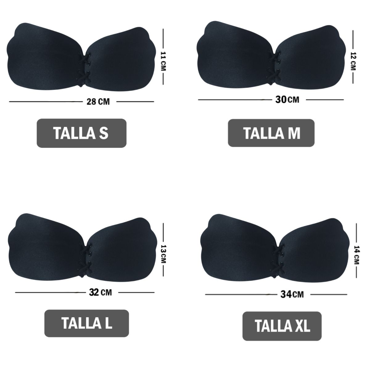 GENERICO - Brasier Sostén Sujetador Invisible Push up con adhesivo y cordón NEGRO