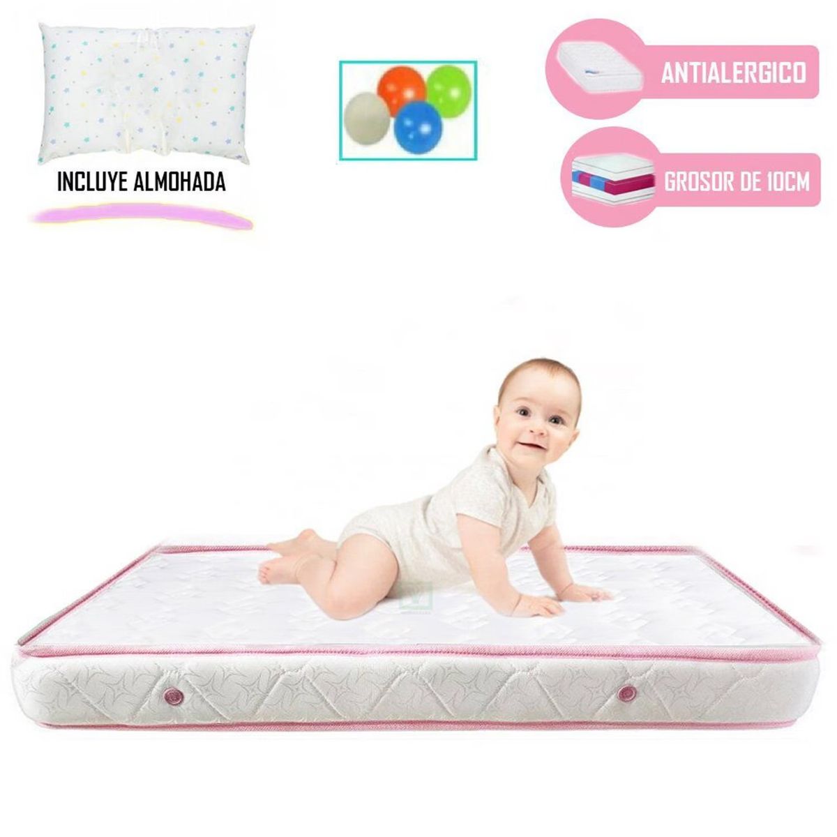 LIFESTYLES - Colchón de Bebe para Cunas Pack and Play de 4  rosado