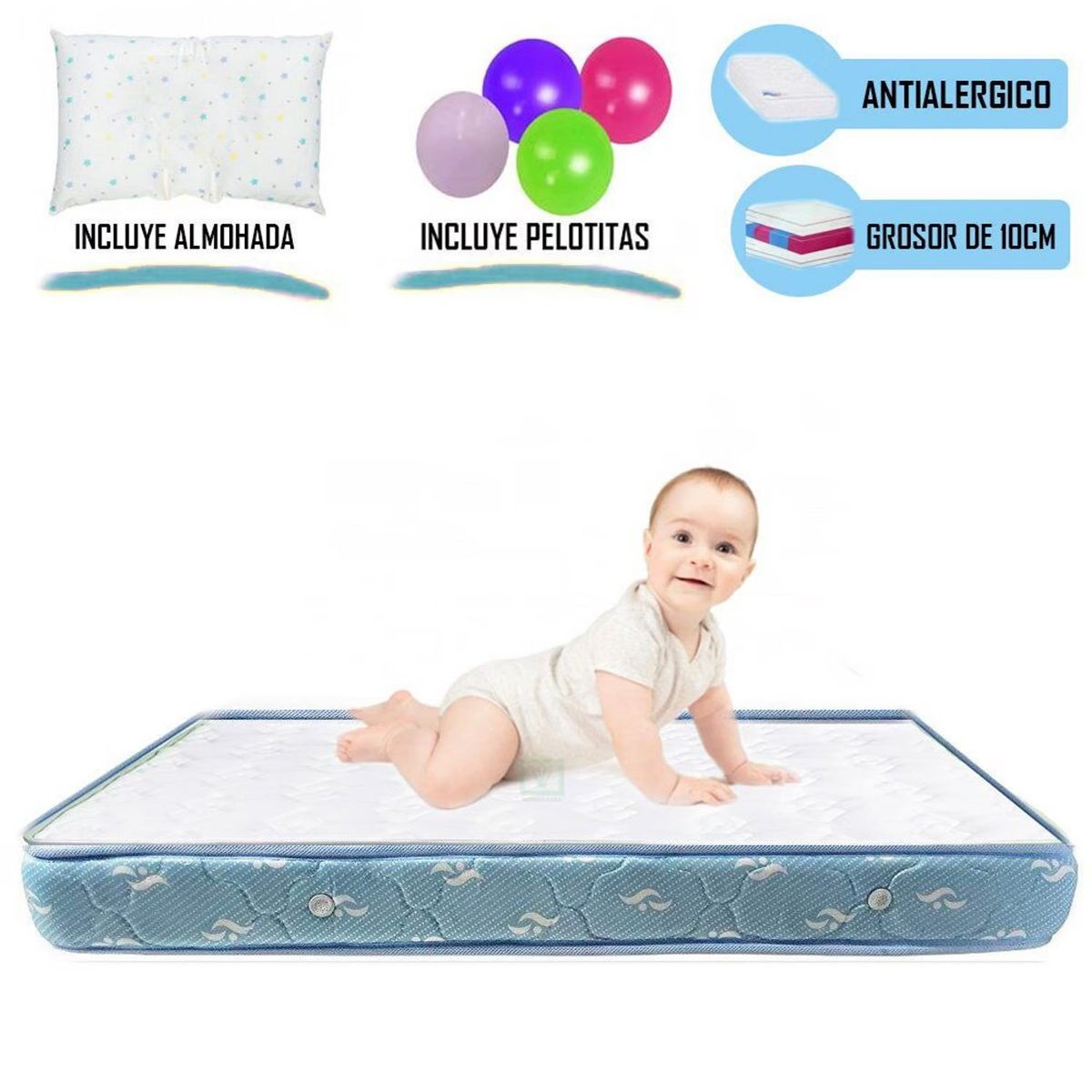 LIFESTYLES - Colchón de Bebe para Cunas Pack and Play de 4  Celeste