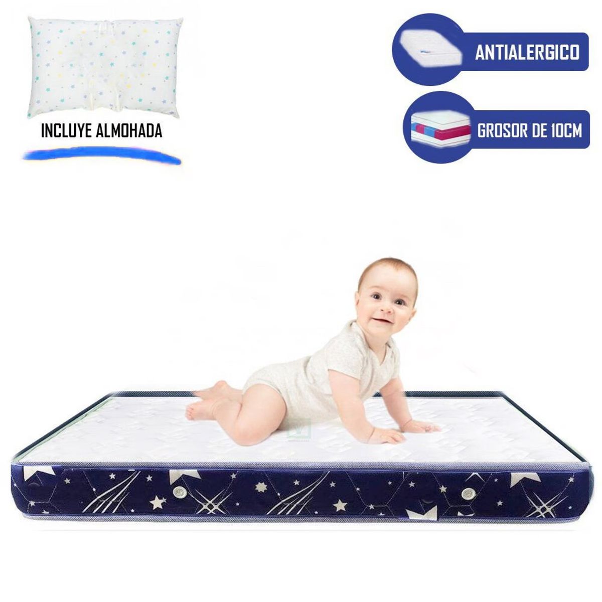 LIFESTYLES - Colchón de Bebe para Cunas Pack and Play de 4  Azul