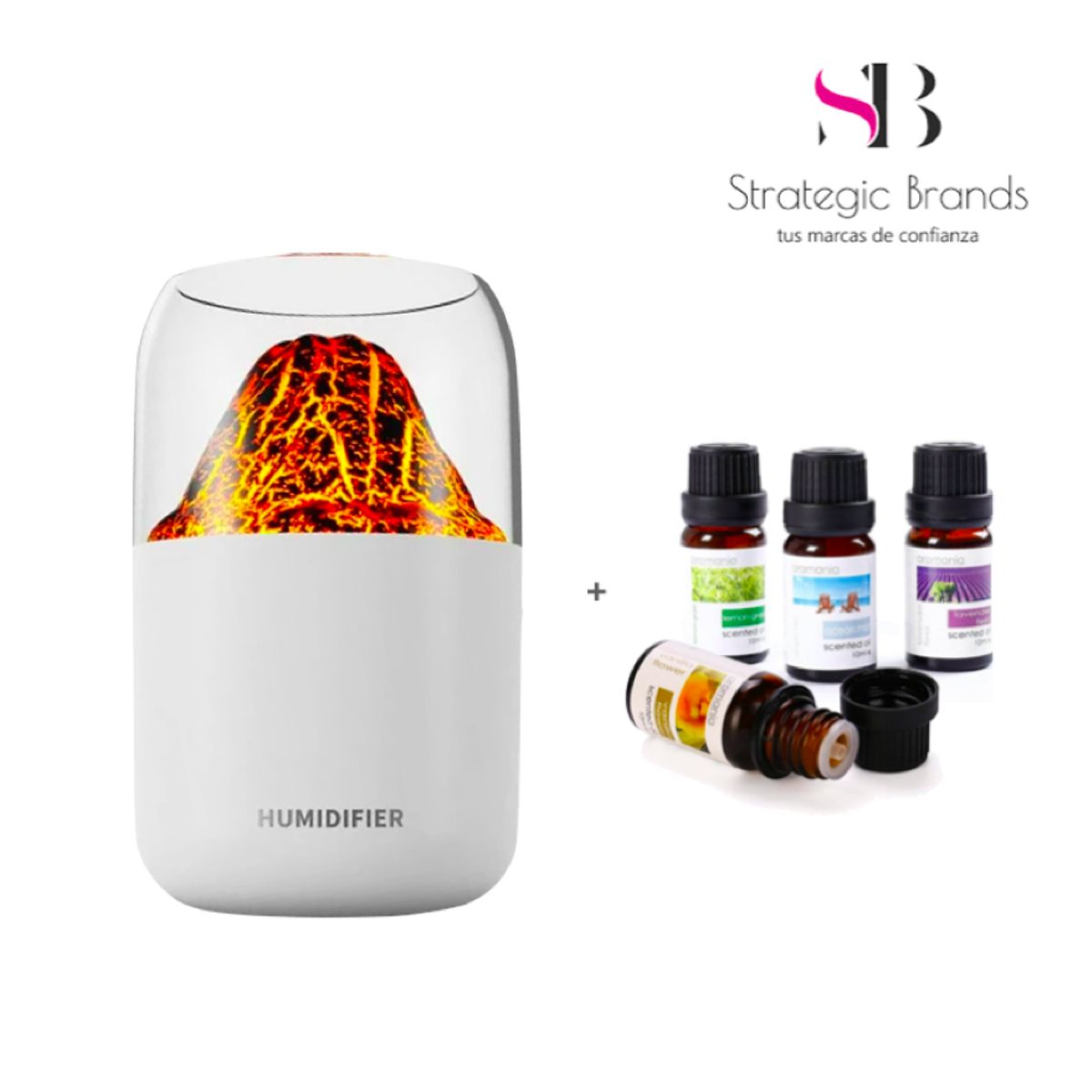 GENERICO - HUMIDIFICADOR DIFUSOR VOLCAN BLANCO CON 4 ESENCIAS