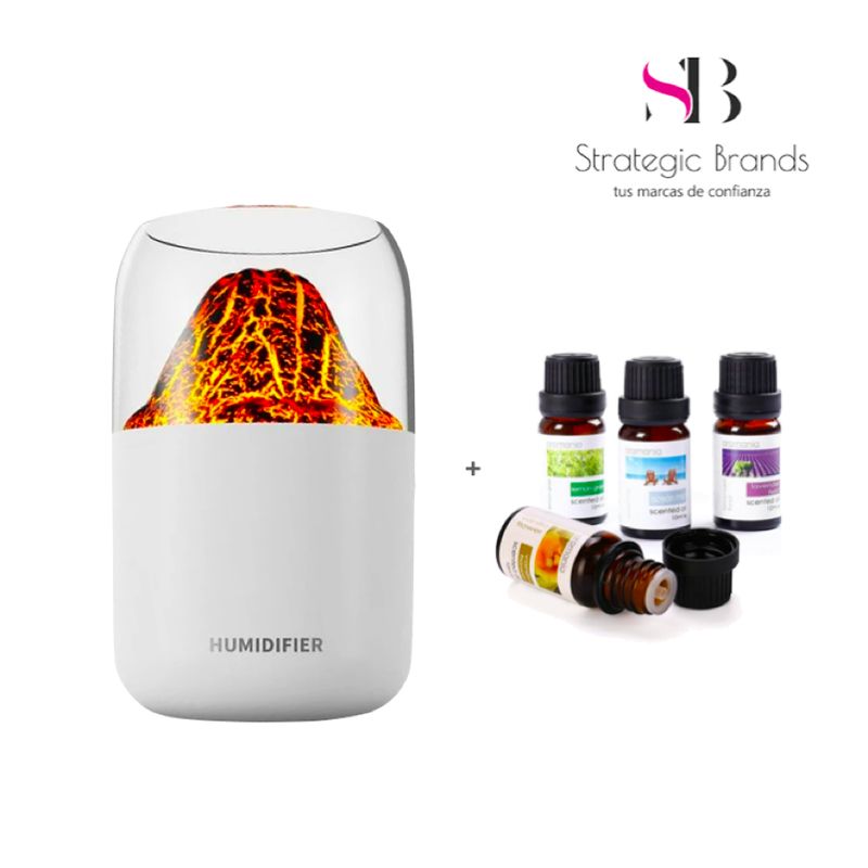 GENERICO - HUMIDIFICADOR DIFUSOR VOLCAN BLANCO CON 4 ESENCIAS