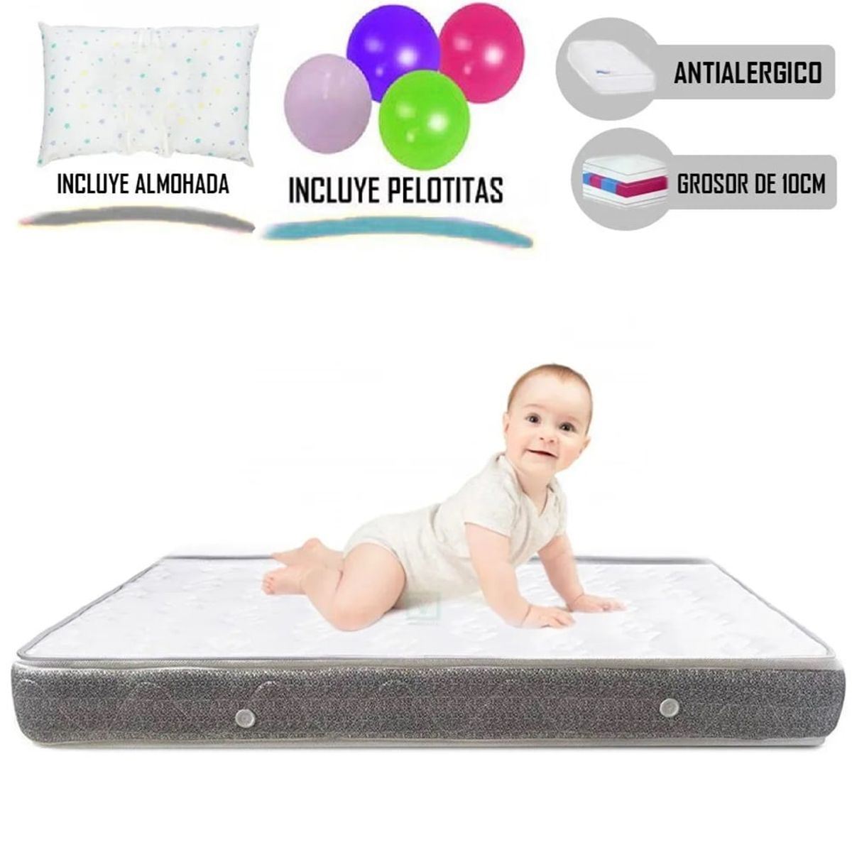 LIFESTYLES - Colchón de Bebe para Cunas Pack and Play de 4  Plomo